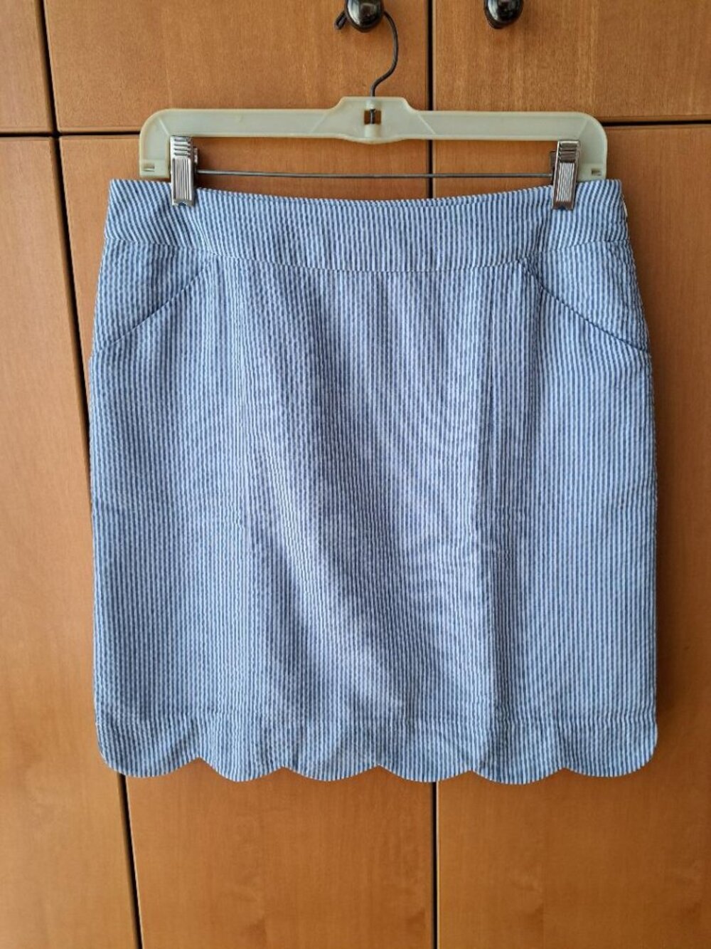 J. Peterman Seersucker Short Skirt with Scalloped Hem